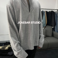 JCAESAR STUDIO美式半拉鍊華夫格純色高級感亨利領長袖男內搭