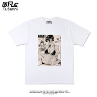 日系高街地獄吹雪日漫ins圓領小眾設計感手繪寬鬆短袖T恤男女夏