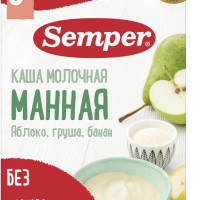 Каша детская Semper c 6 месяцев Молочная Манная с яблоком грушей и бананом, сухая, 180 г