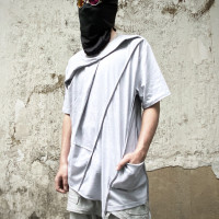 CHAUNK先鋒沙丘廢土不對稱紮染做舊流蘇DEMO褶襉純棉半袖T恤男潮