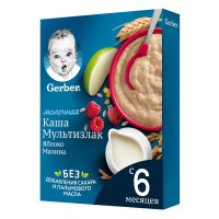 Каша мультизлаковая детская Gerber с 6 месяцев, с яблоком и малиной, молочная, сухая, 180 г