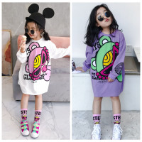 秋季新款亲子裙女童棉卡通印花长袖宽松连衣裙潮范女宝宝长袖裙