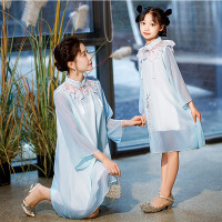 亲子装秋季母女连衣裙国风汉服旗袍a字版韩版裙2023新款儿童汉服