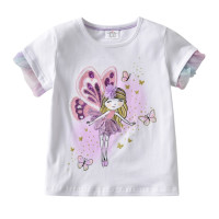 DXTON/летние топы для девочек; Футболки с бабочками; Одежда для детей; Повседневная детская футболка с короткими рукавами; Кружевные блузки для маленьких девочек
