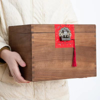 家用带锁扣榆木散茶箱翻盖式茶叶礼品箱白毫银针实木茶叶包装盒