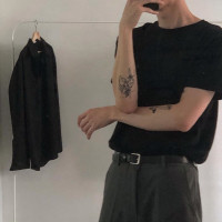 COLN自制 人手一件四季基礎黑白韓風寬鬆版oversize小圓領短袖T恤