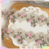 1 ярд, розовая, бежевая, зеленая кружевная отделка, Крафтовая Цветочная кружевная ткань из полиэстера, венецианская Цветочная вышивка, декоративное кружево 6 см