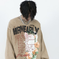 MRNEARLY做舊水洗國潮原創tee秋季長袖T恤男潮牌美式街頭情侶上衣