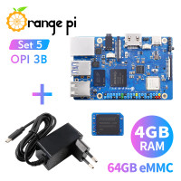 Мини-ПК Orange Pi 3B, 4 Гб + 64 Гб EMMC модуль + источник питания 5 В 3A Type-C, Rockchip RK3566, Wi-Fi + BLE Gigabit SBC, комплект с одной платой