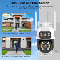 Камера наружного видеонаблюдения PTZ, беспроводная камера с двойным объективом, 4K, 8 Мп, Wi-Fi, автоматическое отслеживание, P2P, iCSee