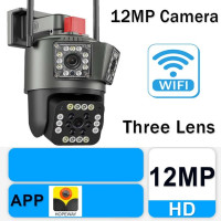 Камера видеонаблюдения 6K 12 Мп WiFi, Беспроводная наружная реклама, 8-кратный зум, Три объектива, Камеры наблюдения Wi-Fi, Обнаружение движения, Защита безопасности, Умный дом, Камера видеонаблюдения, 8-мегапиксельная