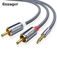 Кабель Essager RCA с разъемом 3,5 мм на 2 RCA Aux-кабеля 3,5 мм на 2RCA, адаптер, сплиттер, аудиокабель для ТВ-приставки, провод для динамика домашнего кинотеатра