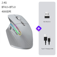 Беспроводная мышь, Bluetooth + 2,4G, три режима, эргономичная игровая мышь, USB-C, перезаряжаемая, 5 DPI, для ноутбука, ПК, ноутбука