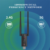 Двухдиапазонный USB Wi-Fi адаптер 1200 Мбит/с AC1200 2,4 ГГц 5 ГГц Wi-Fi с антенной ПК Мини компьютер сетевая карта приемник