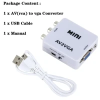 Преобразователь видео Mini HD AV2VGA, преобразователь AV RCA CVBS для VGA, видеопреобразователь с 3,5 мм преобразователем аудио в ПК HDTV