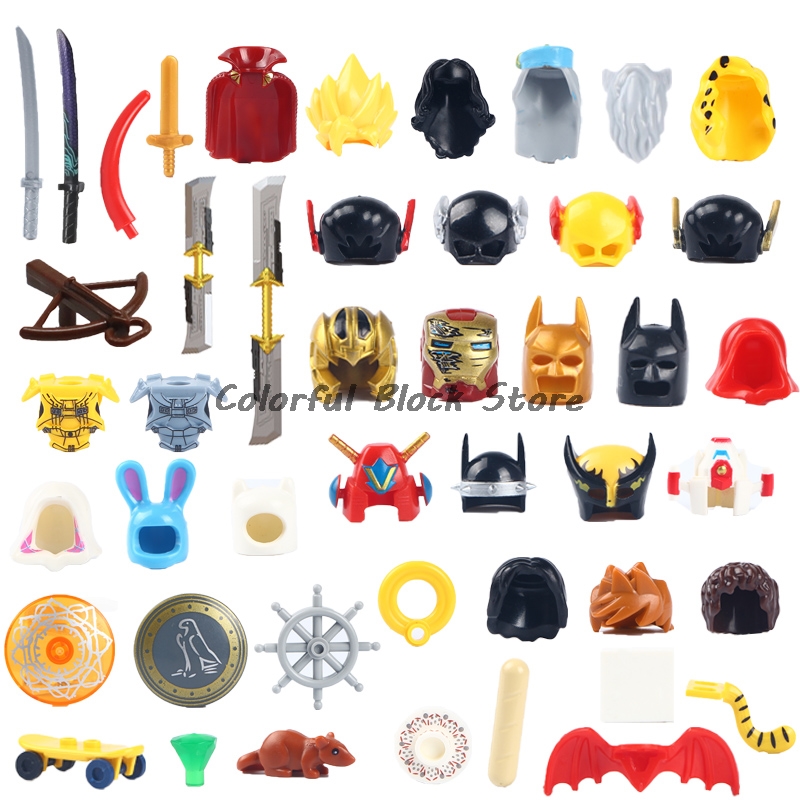 Building Blocks Accessories Weapons Hair Helmets Knives Shields Cloaks Skateboards Water Cups Bread Mix Toys Children Gifts