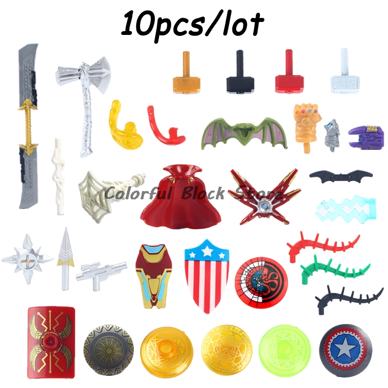 LOT Movie Figure Accessorie Building Block Cloak Shield Glove Double Edged Knive Spider Silk Special Effect Weapon Toy Child