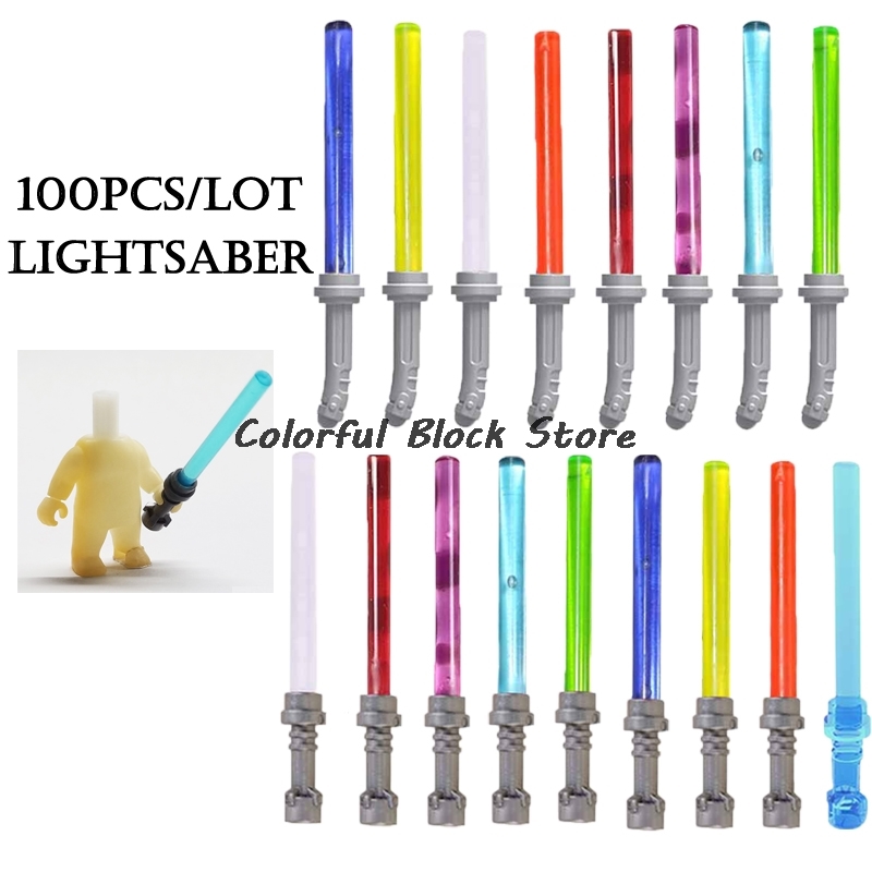 100pcs/lotWholesale Lightsaber Handle Sword Block Single Double Straight Curved Handle Weapon Accessories Toy Building Block Kid