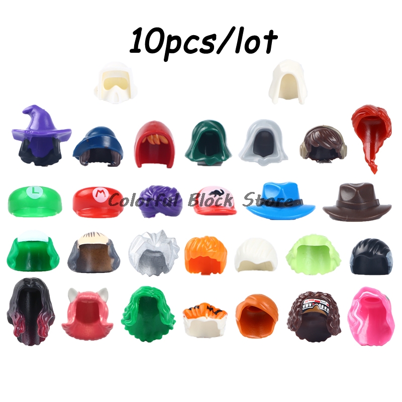 10PCS/LOT Accessories Building Blocks Toys Compatible Figures Hair Hats Dress Up Hairstyles Children Gifts Creative Girls