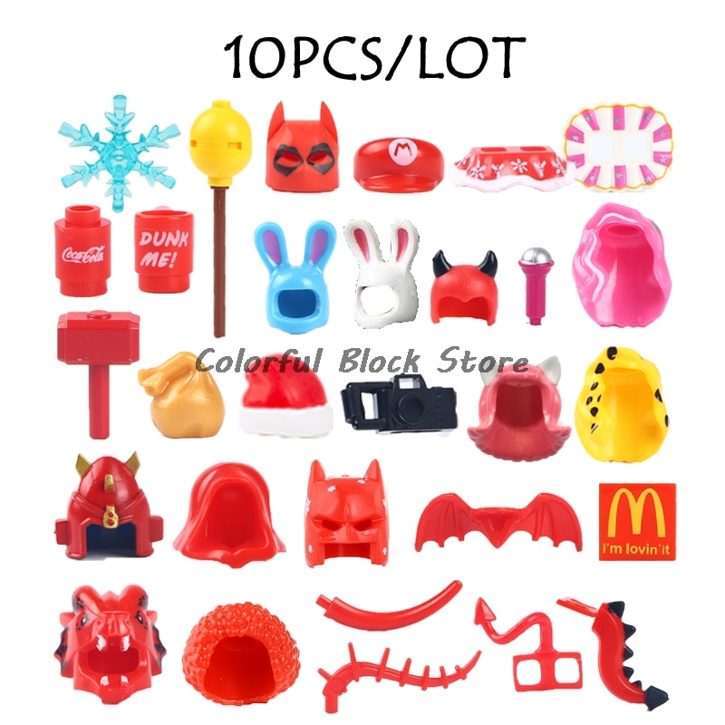 10PCS/LOT Accessories Hair Small Objects Christmas Hat New Year Red Decoration Dress Up Figures Building Block Toy Children Gift