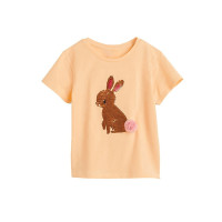 Летняя футболка для девочек Little maven 2023, милые хлопковые топы с розовым кроликом и блестками, мягкая и удобная повседневная одежда для детей