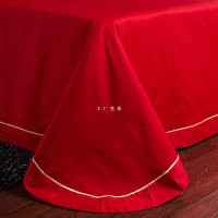 4A9O大红床单+一对枕套三件套 婚庆床品结婚陪嫁送礼新房铺床刺绣