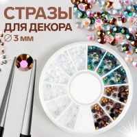 Стразы для декора, 12 ячеек, 3 мм