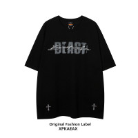 XPKAEAX原創潮牌字母十字架刺繡短袖慵懶風情侶oversize寬鬆T恤潮