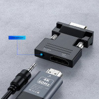 Конвертер HDMI-совместимый с VGA с аудиокабелем 3,5 мм для PS4, ПК, ноутбуков, телевизоров, мониторов, проекторов 1080P HD, переходник мама-VGA папа