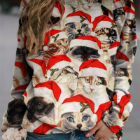 Женский свободный пуловер с круглым вырезом, Повседневный свитер с длинным рукавом и рождественским принтом в европейском и американском стиле, весна-осень 2022