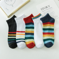 5 пар радужных носков, женские полосатые уличные спортивные носки Ins, модные весенние сетчатые красные универсальные носки-башмачки