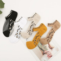 5 пар женских носков из волоконного волокна весна-лето тонкие прозрачные носки с леопардовым принтом носки из полиэстера