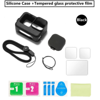 Силиконовый чехол для GoPro Hero 12 11 10, черное закаленное стекло, защита экрана, защитная пленка, крышка для объектива, аксессуары для GoPro9