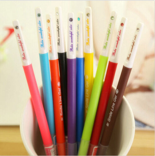 10PCS New High Quality Korean Stationery  Cute Gel Pen Black Ink Diamond Color Candy Color Watercolor Pen