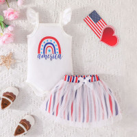 Костюм для девочек 4 июля Prowow, Радужный Американский боди + сетчатая юбка в полоску, одежда на День Независимости, 0-18 месяцев