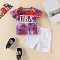 Комплект одежды для мальчиков Prowow, футболка с красным галстуком и брюки с разбитыми дырками, одежда в американском стиле, 3-24 м, 4 июля