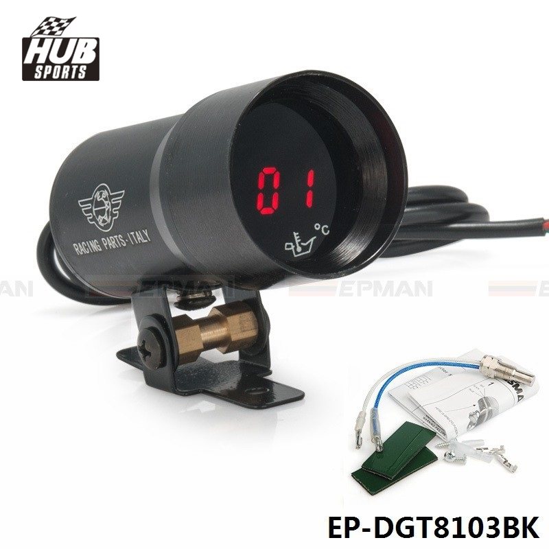 Hubsports - 37mm - Compact Micro Digital Smoked Lens Oil Temperature Gauge Display Black For Toyota avensis HU-DGT8103BK