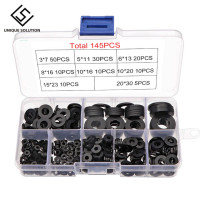 8 размеров, 145 шт., черное уплотнительное кольцо для изоляции, резиновая плоская шайба, стандартный комплект м3, М4, М5, М6, М8, М10, М15, М20, для улучшения дома