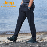 jeep夏季薄款冰絲彈力休閒速乾褲男戶外運動長褲子直筒寬鬆空調褲