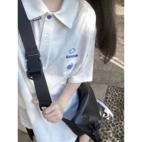 100%純棉日系學院風polo衫短袖t恤女夏季學生韓版寬鬆白色上衣服