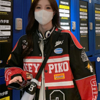 美式復古機車潮牌棒球服外套女男秋季港風街頭寬鬆賽車服夾克情侶