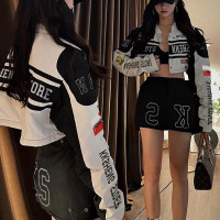 情侶可拆卸機車棒球服外套女秋季薄vintage美式復古賽車辣妹套裝