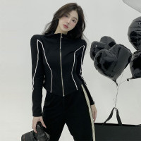 不規則連帽拉鍊開衫外套女秋冬韓版休閒百搭修身顯瘦短款機車服潮