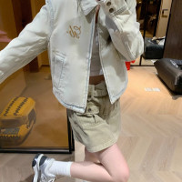 夏季美式復古做舊水洗修身短款牛仔外套正肩上衣夾克學院風顯瘦