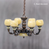 1:12 миниатюрная ретро-Люстра для кукольного домика, рабочая потолочная лампа, модель детской мебели, декор для гостиной и сцены