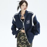 ZHL STUDIO 三條槓拼皮棒球服外套時尚休閒雙拉鍊上衣ins韓版夾克