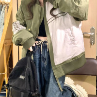 vintage復古拼色工裝飛行棒球服女2023年秋季新款韓版夾克外套潮