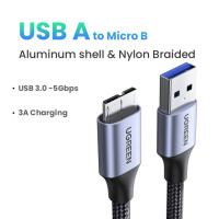 USB кабель Ugreen для Samsung Galaxy S5F, Note 3 для быстрой зарядки и передачи данных, 0,25-2м, черный.
