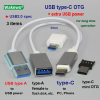 Кабель OTG, USB, USB Type-C, 3 в 1, с дополнительным кабелем питания, для смартфонов, планшетов и компьютеров