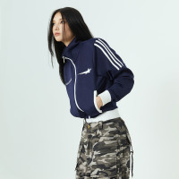 斷碼五折清倉/NECY星星系列藏青色三槓雙拉鍊運動短外套